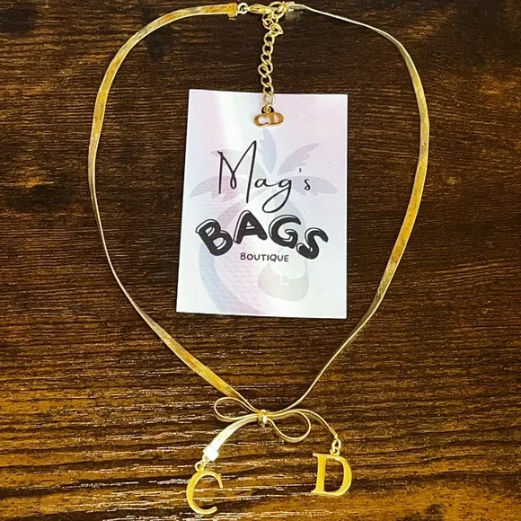 Dior | Jewelry | Dior Gold Plated Bow Ribbon Cd Choker Necklace